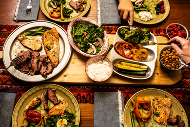Plates full of meals featuring proteins, vegetables and little to no carbohydrates