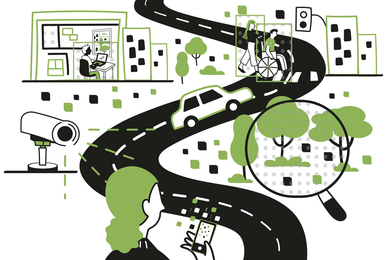 Snippet of the cover shows a person with a phone looking at the city, with various AI icons.
