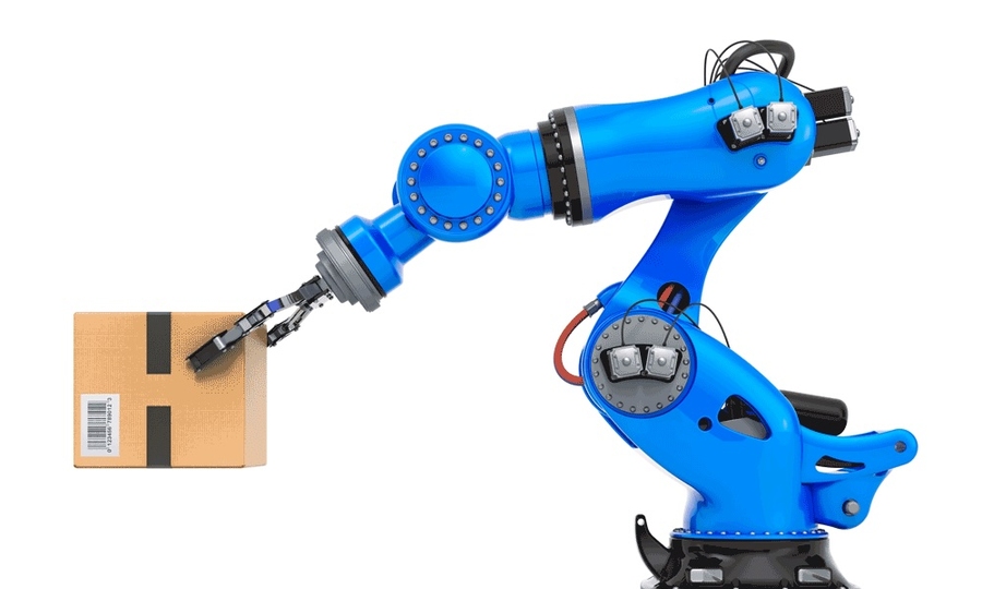 Robotic arm holds a box