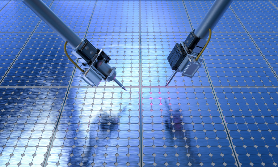 Solar cells being tested by probes