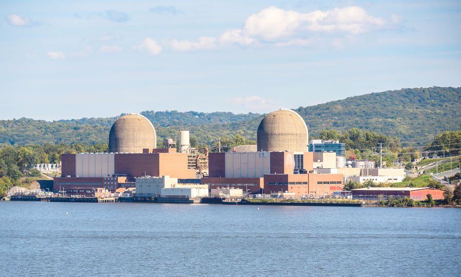 A nuclear power plant on the bank of a river