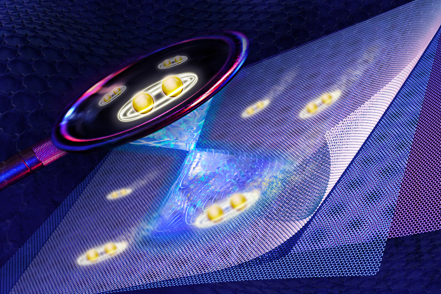 Illustration shows pairs of electrons in magic-angle twisted trilayer graphene