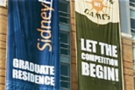 Dean of Graduate Students Isaac Colbert offers remarks at the dedication of the "magnificant new Sidney-Pacific dormitory."
