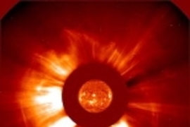 One of the largest solar flares ever observed by the Solar & Heliospheric Observatory set off a strong high energy proton event and a fast-moving coronal mass ejection that hit Earth early on the 29th of October. MIT's Haystack Observatory atmospheric scientists utilized an array of detectors to track changes to Earth's ionosphere as a result of this ejection