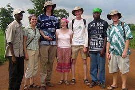The entire ENGhana Team. MIT student Tim Heidel is on the right and MIT student Kathleen Connolly is in the center.