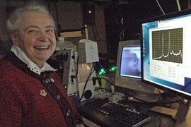 Professor Mildred Dresselhaus, in the spectroscopy lab at MIT.