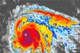 <embed
src="player.swf"
width="154"
height="20"
allowscriptaccess="always"
allowfullscreen="true"
flashvars="height=20&width=154&file=gert_shiftedfreq.mp3&showicons=false&usefullscreen=false&thumbsinplaylist=false"
/><br />
Listen to an enhanced--but very low frequency--audio version of the underwater
  sound of Hurricane Gert (above, in a colorized infrared image). MIT researcher
  Nick...