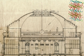 The Great Dome at MIT, shown here in an architectural draft, includes a cement liner that seals and secures the sandstone overlay. In research published earlier this year in the Proceedings of the National Academy of Sciences, a group of MIT researchers used computational materials science techniques to decode for the first time the three-dimensional structure of the basic unit of calcium-silicate...