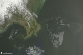 The oil slick as seen from space by NASA's Terra satellite on May 1.