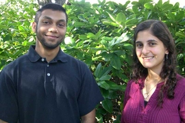 Two seniors, Easeen Zaman, left, and Meena Viswanath, spoke at a holiday dinner co-hosted by the Muslim Student Association and Hillel.