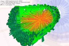 One of the first lead-ion collisions in the LHC as recorded by the CMS experiment on Nov. 8, 2010.