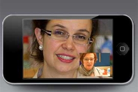 Research Laboratory of Electronics researchers Muriel Médard and Marie-José Montpetit (inset), in a simulation of the type of video chat that could benefit from network coding.