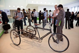 The Technology Showcase at the conference highlighted MIT-India projects, including a rickshaw-powered lighting system developed by the MIT D-Lab.