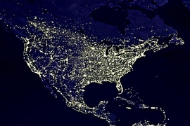 Satellite view of the United States and Mexico at night