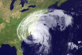 An atmospheric image of Hurricane Irene on the U.S. East Coast in August 2011.