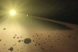 An artist's rendition of the asteroid belt.