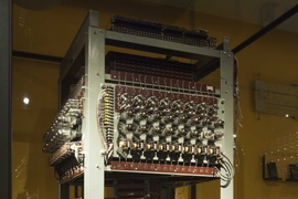 A section of the Whirlwind computer is shown here on display in the MIT Museum during last year's MIT150 celebration.
