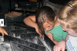 Students adjust mirrors to guide the laser beam through the maze and out the other side.