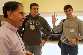 Skoltech President Edward F. Crawley, Ford Professor of Engineering at MIT, meets with students.