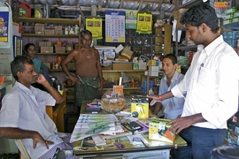 Essmart equips local shops in India with essential technologies such as solar-powered lights, pictured here.