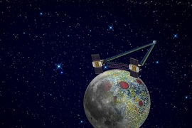 Using a precision formation-flying technique, the twin GRAIL spacecraft have mapped the moon's gravity field, as depicted in this artist's rendering.