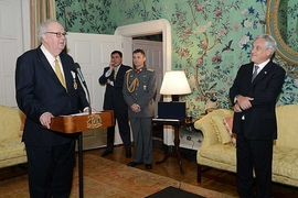 Arnoldo Hax (left) was awarded the Medal of the Order of Commander by President Sebastián Piñera of Chile.