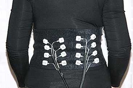 Vibrotactile displays mounted around the waist and back are used to study how people use vibrotactile cues to navigate in unfamiliar environments.