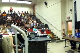 Representatives from NASA discussed the Orion spacecraft with about 100 high school students and recent graduates from across the country on July 16.