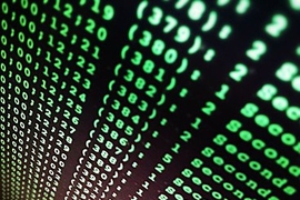 Columns of glowing green numbers