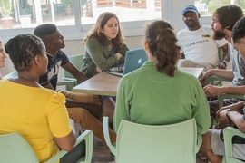 MIT and NMMU students discuss flooding and other water-related issues that affect the informal settlements around the Missionvale campus of NMMU. 