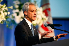 Chicago Mayor Rahm Emanuel delivers the keynote address to the second conference of the Center for Advanced Urbanism at MIT.
