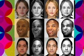 The original photos (far left) have three styles transferred onto them: (from left) low-key and high contrast, warm and soft lighting, and high-contrasted black-and-white.