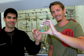 Nisarg J. Shah and Stephen W. Morton in a lab