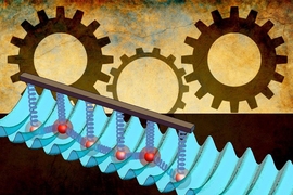 A new technique tunes friction between two surfaces, to the point where friction can vanish. MIT researchers developed a frictional interface at the atomic level. The blue corrugated surface represents an optical lattice; the red balls represent ions; the springs between them represent Coulomb forces between ions. By tuning the spacing of the ion crystal surface above to mismatch the bottom corrug...