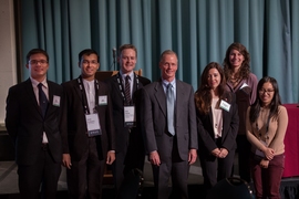 Grand prize and honorable mention award winners, with Professor Thomas Malone (center) and Laur Fisher (second from right) of the MIT Climate CoLab
