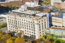 The Morris and Sophie Chang Building (foreground left) borders the vibrant Kendall Square technology hub.