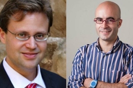 Markus Buehler (left), the McAfee Professor of Engineering and head of the MIT Department of Civil and Environmental Engineering, and Pedro Reis, the Gilbert W. Winslow Associate Professor of Civil and Environmental Engineering and Mechanical Engineering
