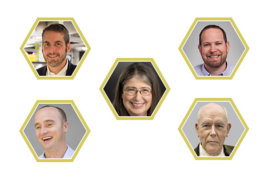 Five of the 16 individuals in the 2016 class of National Inventors Hall of Fame inductees hail from MIT. They include Associate Professor Joseph Jacobson (top left), Jonathan (JD) Albert '97 (top right), Radia Perlman '73, SM '76, PhD '88 (center), Barrett Comiskey '97 (bottom left), and Ivan Sutherland PhD '63 (bottom right).