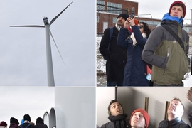 MIT students and staff explored a wind turbine inside and out in Hull, Massachusetts.