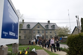 MIT students led by Assistant Professor Justin Steil leave MCI-Norfolk prison after a class session.