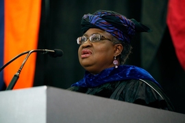Former Nigerian finance minister Ngozi Okonjo-Iweala MCP ’78, PhD ’81 was the guest speaker at MIT’s 2016 Investiture of Doctoral Hoods.