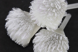 “It’s very inspiring to see how these [hair-like] structures occur in nature and how they can achieve different functions,” says Jifei Ou, a graduate student in media arts and sciences at MIT. “We’re just trying to think how can we fully utilize the potential of 3-D printing, and create new functional materials whose properties are easily tunable and controllable.” Pictured is an examp...