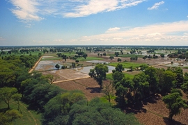 Irrigated plains of the Punjab province in Pakistan, viewed from a Mughal tower in Sheikhpura District