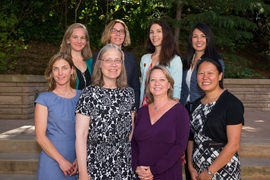 Back row (l-r): Rebecca Pearl-Martinez, Kathryn Zyla, Suzanne Tegen, Shelee Kimura. Front row (l-r): Nicky Phear, Sarah Kurtz, Maria Kingery, Jodie Wu. Not pictured: Debora Rodrigues
