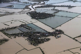 An aerial view shows flooded rice fields after Typhoon Haiyan hit Iloilo Province in central Philippines.
