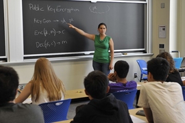 Sophia Yakoubov lectures the 2016 LLCipher class on public key encryption.