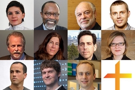 First row: (l-r) Azra Akšamija, Phillip Clay, Dennis Frenchman, Skylar Tibbits. Second row: (l-r) James Wescoat, Sheila Kennedy, Alan Berger, Kristel Smentek. Third row: (l-r) Brandon Clifford, Brent Ryan, Kevin Esvelt.