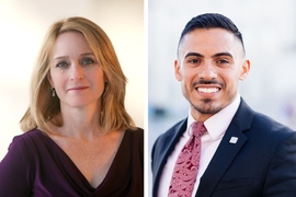 MIT alumni and faculty have a long history of public policy service. Kathleen Hicks PhD ’10 (left) is director of the International Security Program at the Center for Strategic and International Studies; Samuel Rodarte Jr. ’13 is a legislative aide for U.S. Rep. Michael Capuano.