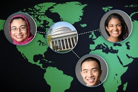 Three MIT alumni are among 30 winners nationwide of the 2017 Paul and Daisy Soros Fellowships for New Americans. Clockwise from top left: Seyedeh Maryam Zekavat '15, Pratyusha Kalluri '16, and Võ Tiến Phong '15.