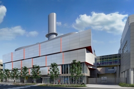 Conceptual sketch of the upgraded MIT Central Utilities Plant, as viewed from Portland Street